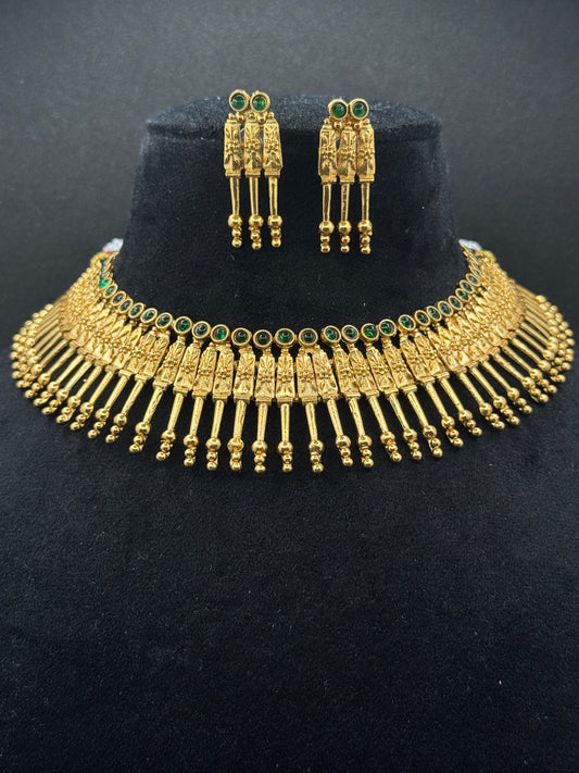 Griiham Gold Plated CZ Stone-Studded Choker Jewellery Set