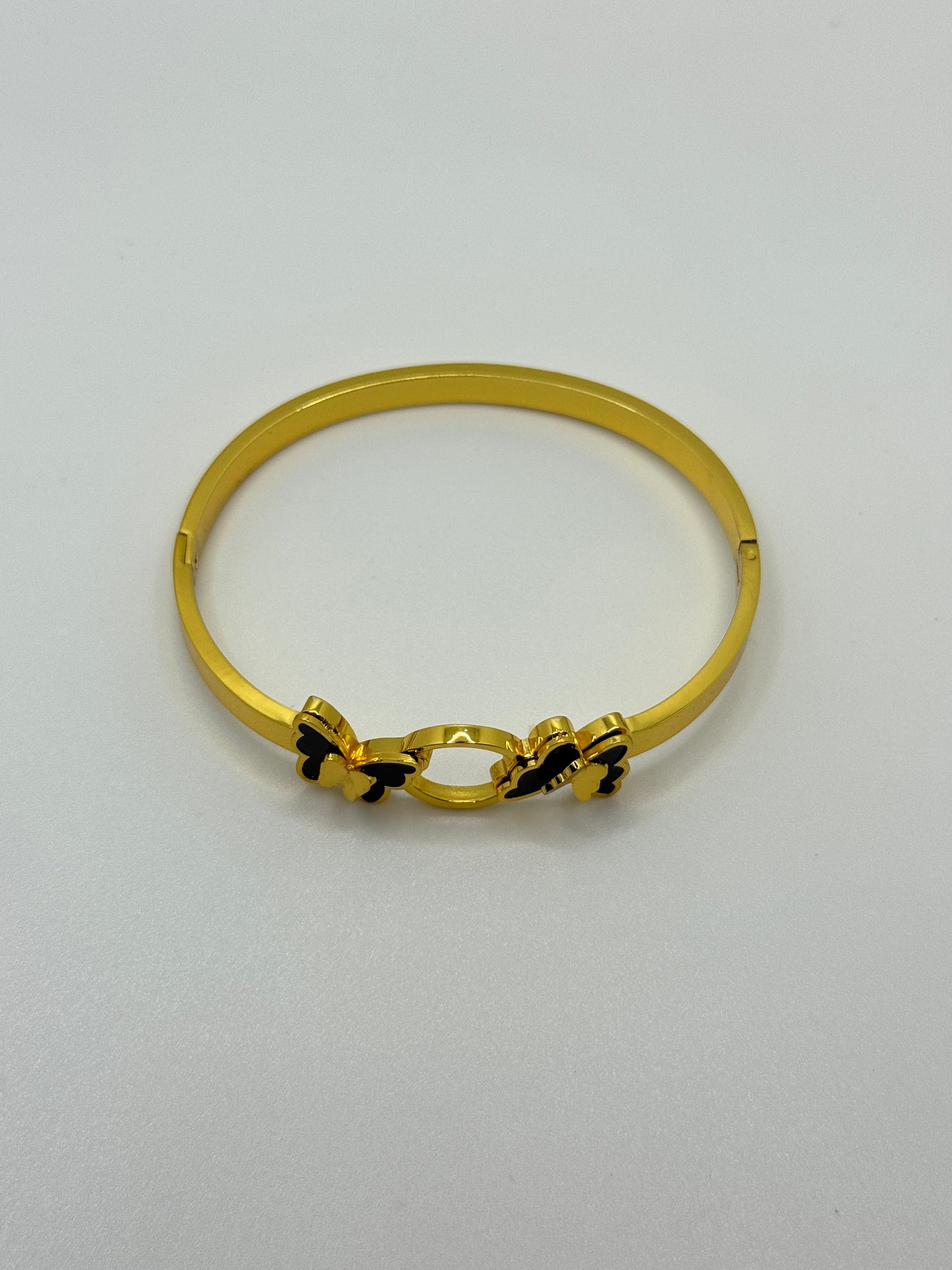 Gold Bangle with Black Butterfly Accents
