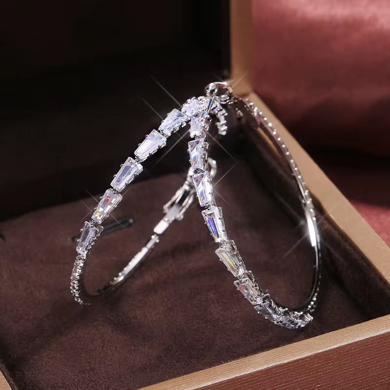 Sparkling Baguette-Cut Hoop Earrings