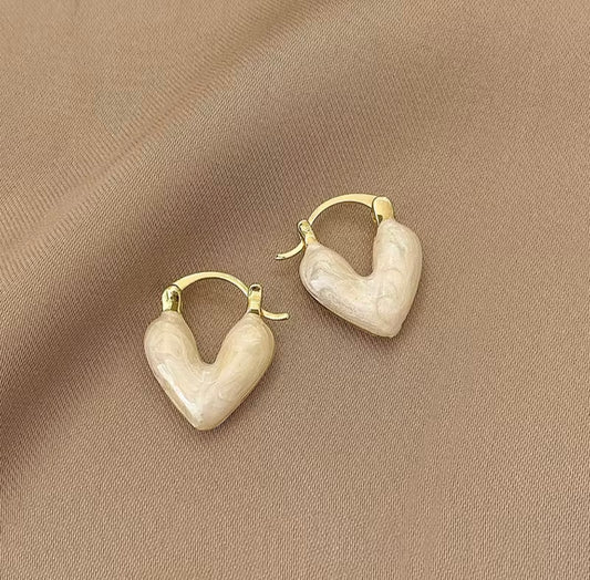 White Heart Hoop Earrings