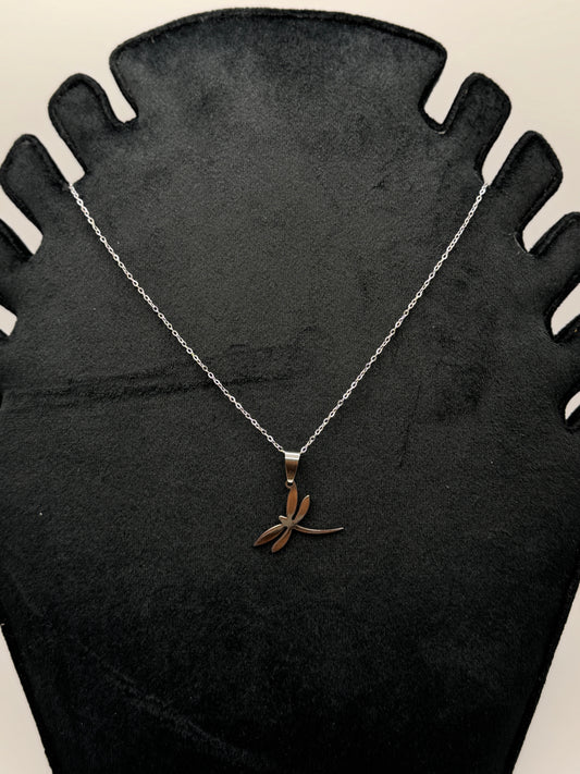 Silver Dragonfly Silhouette Necklace