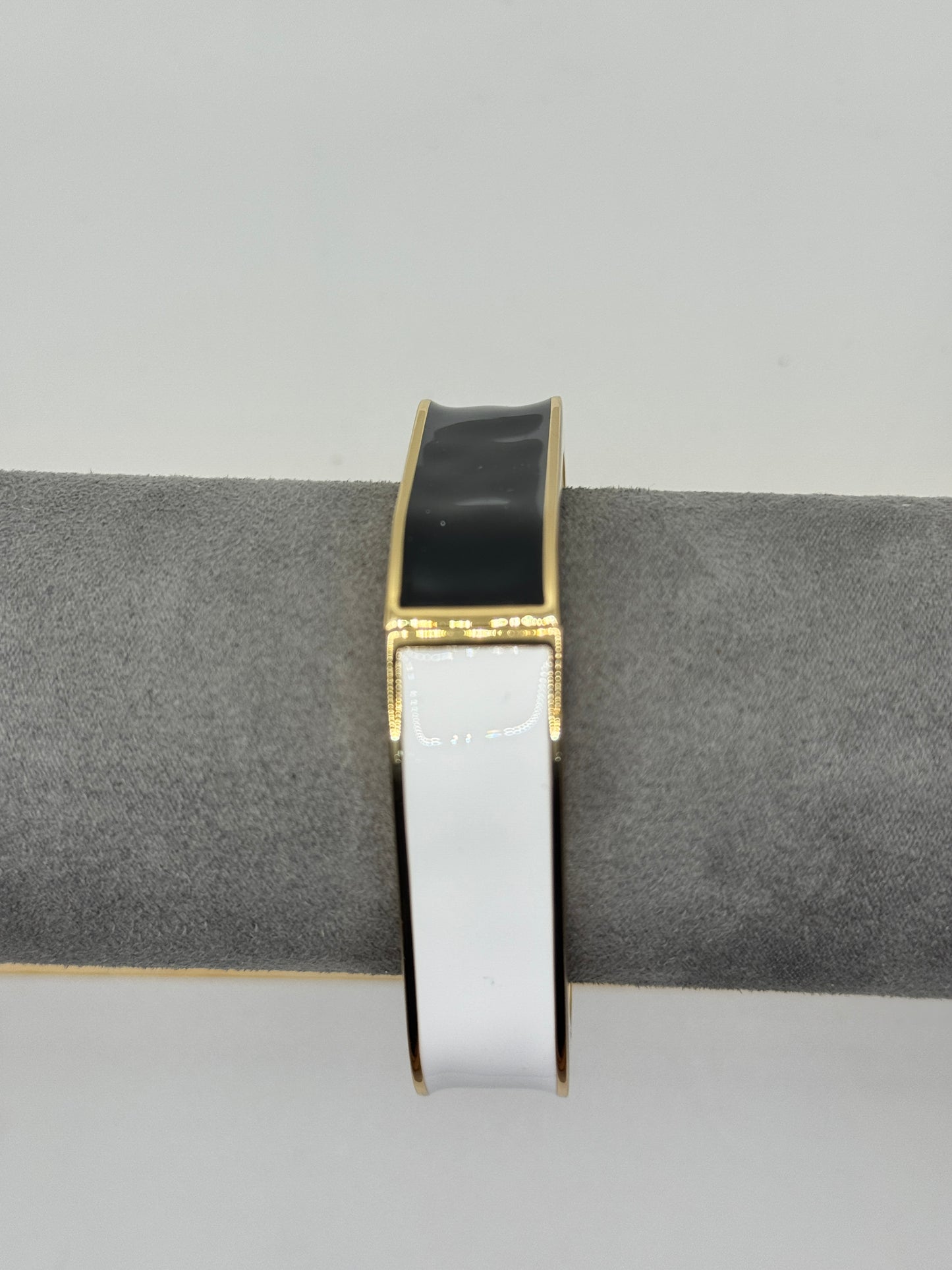 White and Black Half-Split Bangle with Gold Border