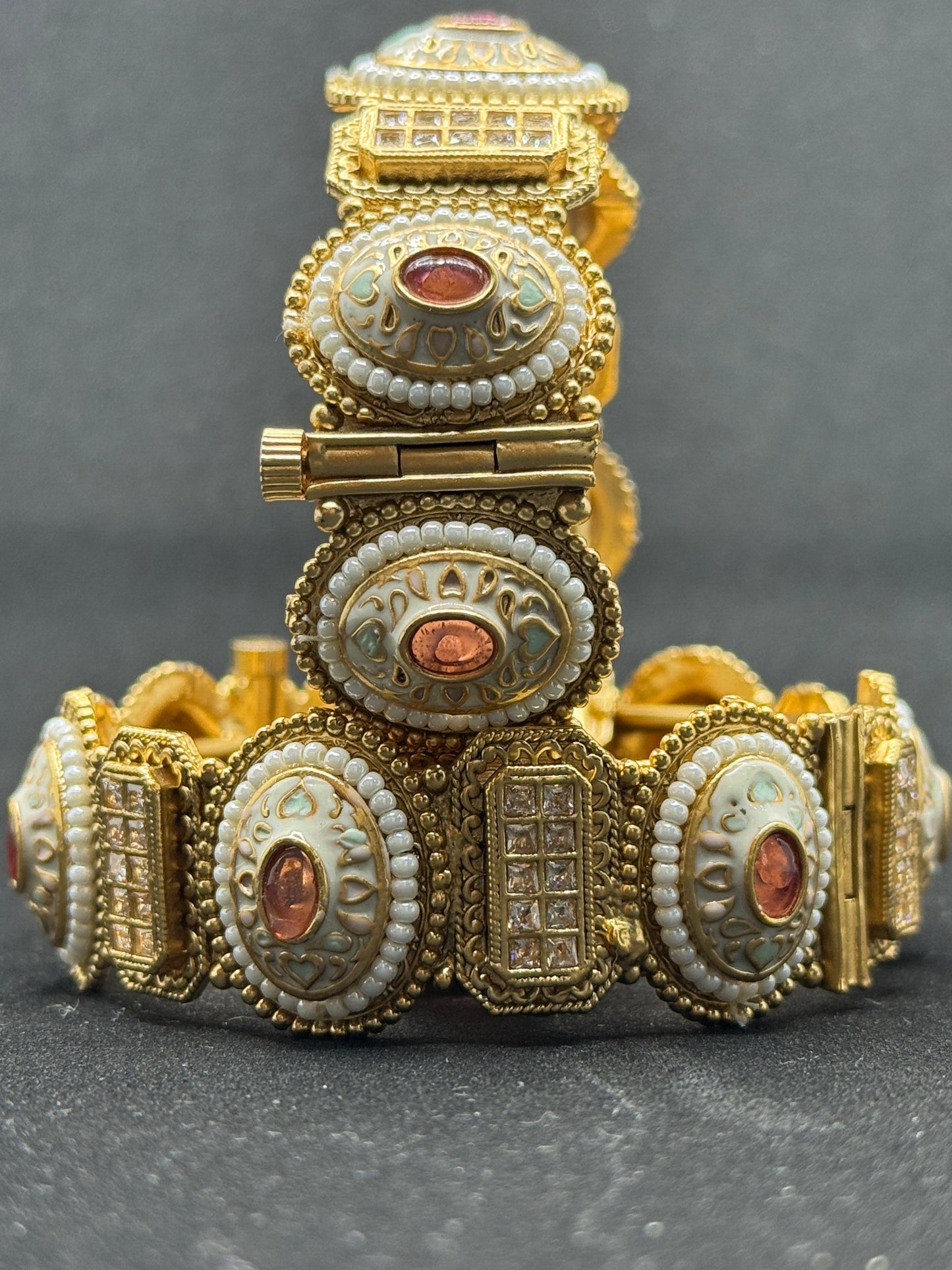 Elegant Kundan Polki Pacheli Bangles with Pearl & Enamel Work 2*6