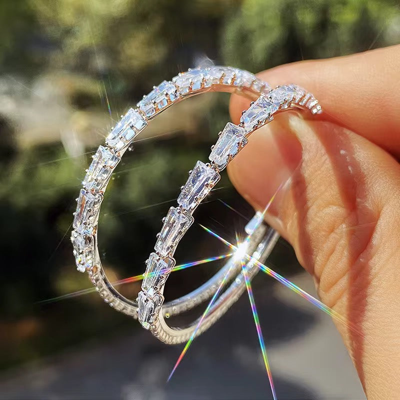 Sparkling Baguette-Cut Hoop Earrings
