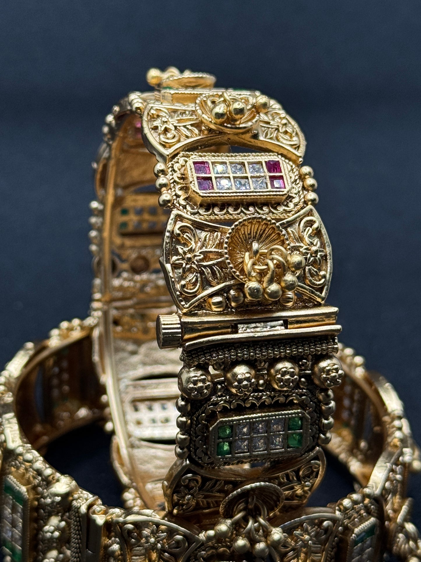 Exquisite Rajwadi Antique Patla Bangles with Kundan and Enamel 2*8