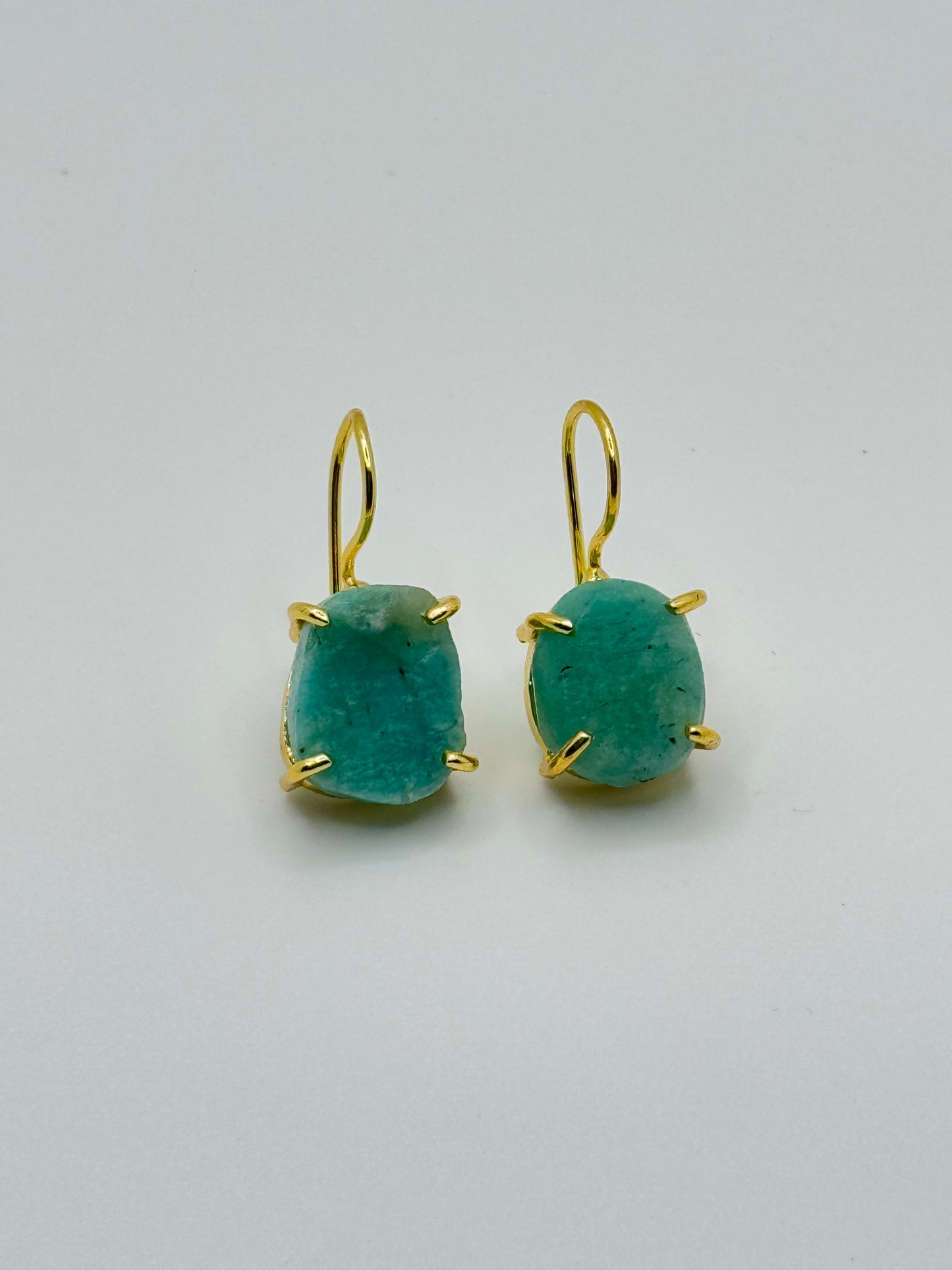 Gold Hook Earrings with Raw Amazonite Stones