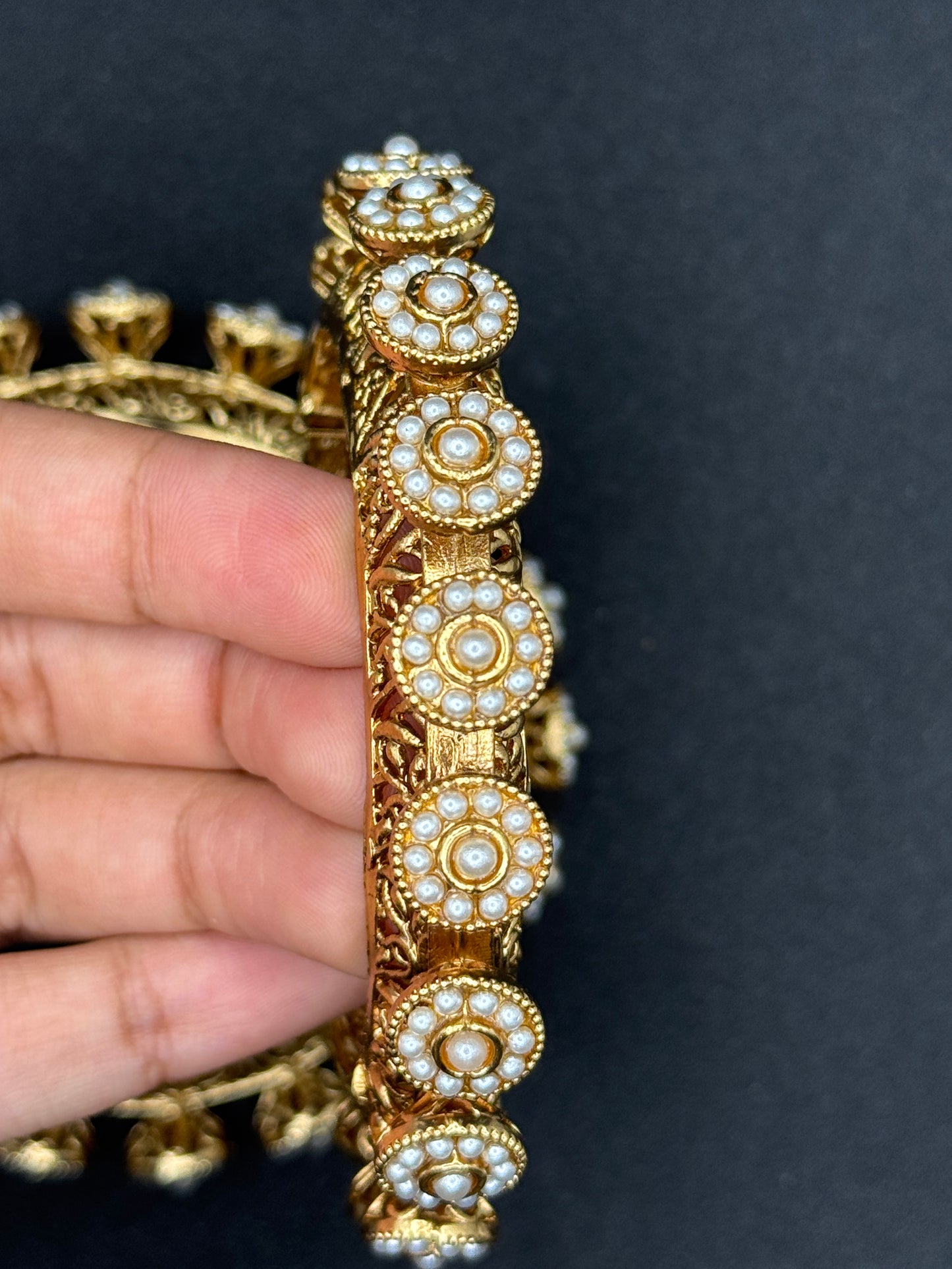 Regal Gold Plated Rajwadi Bangles with Floral and Gemstone Motifs 2*6