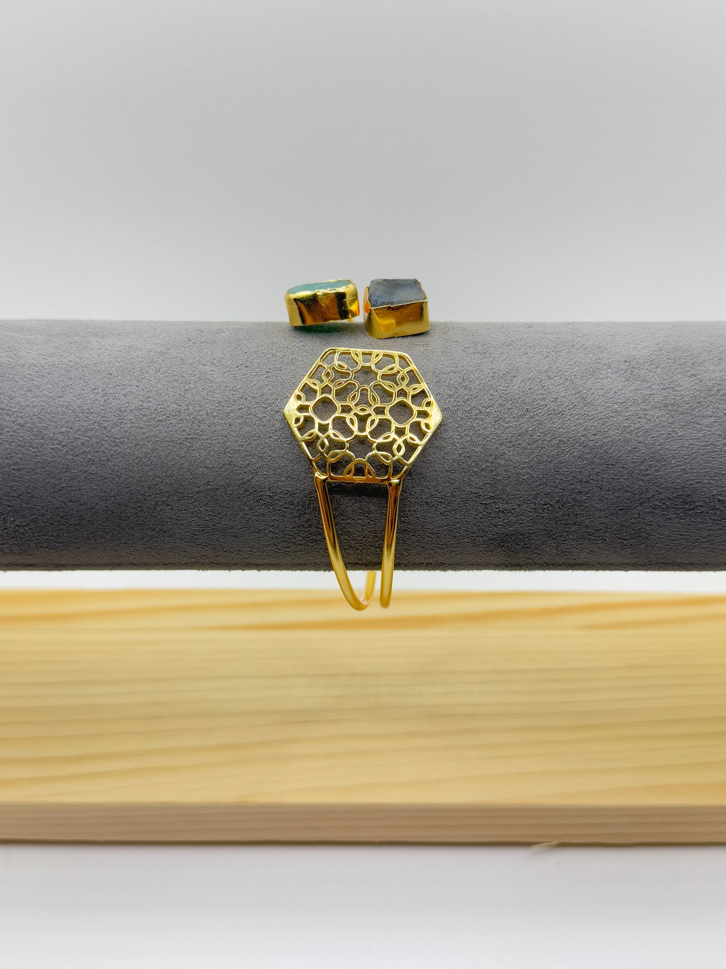 Dual Aura Stone Hex Cuff Bracelet