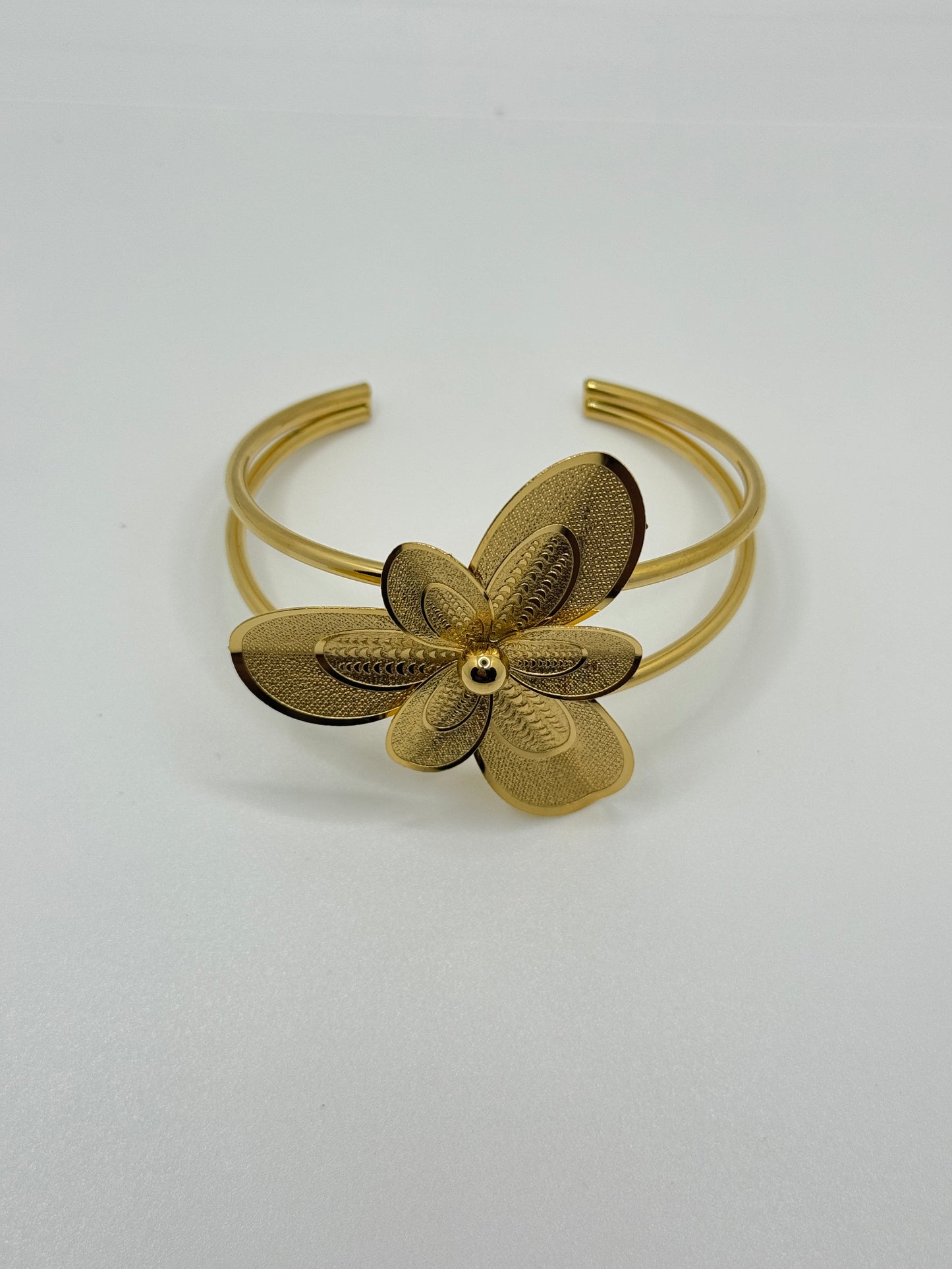 Ornate Gold Flower Open Cuff Bracelet