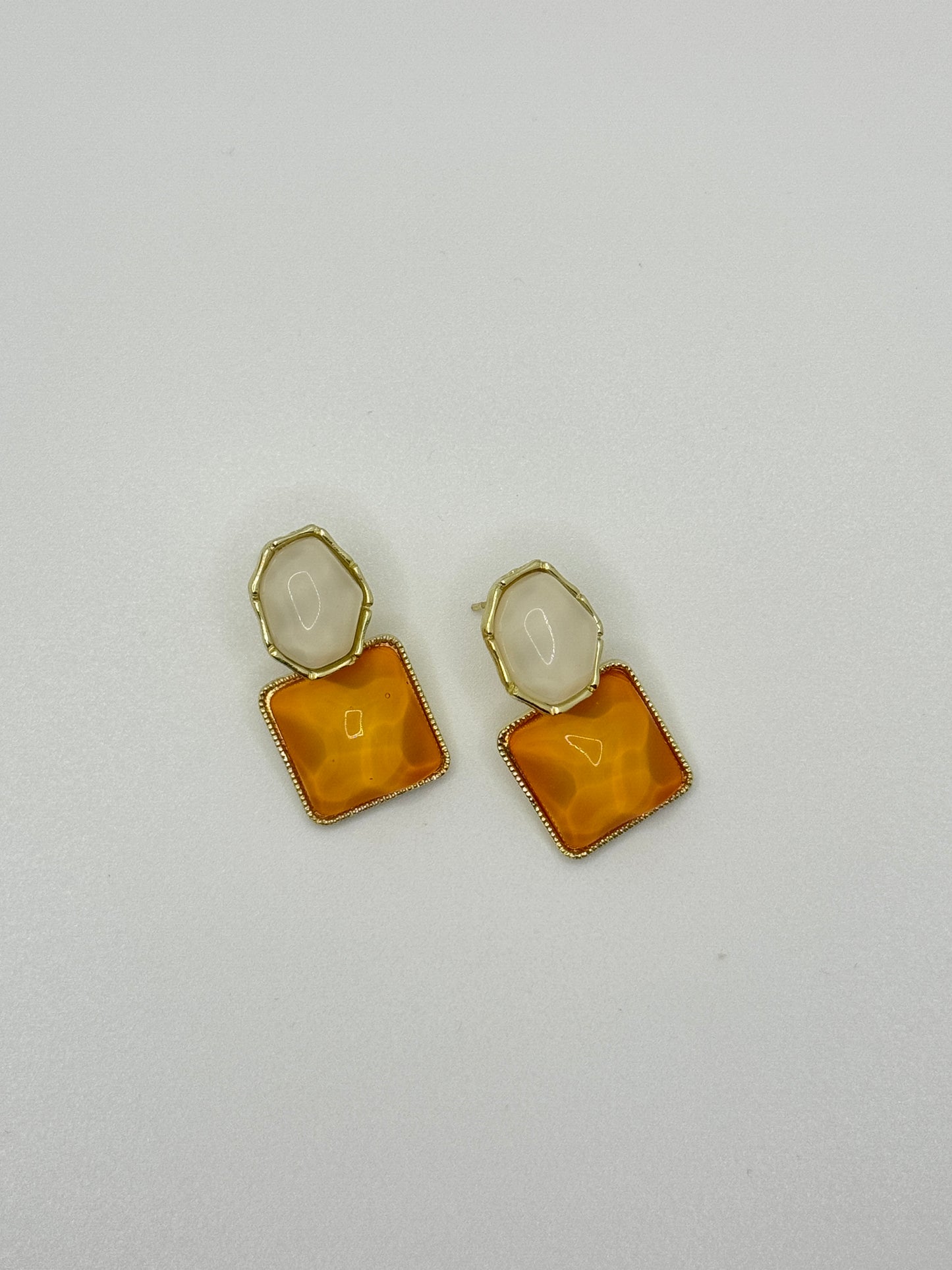 Gold-Toned Dual Stone Drop Earrings - Amber & Ivory