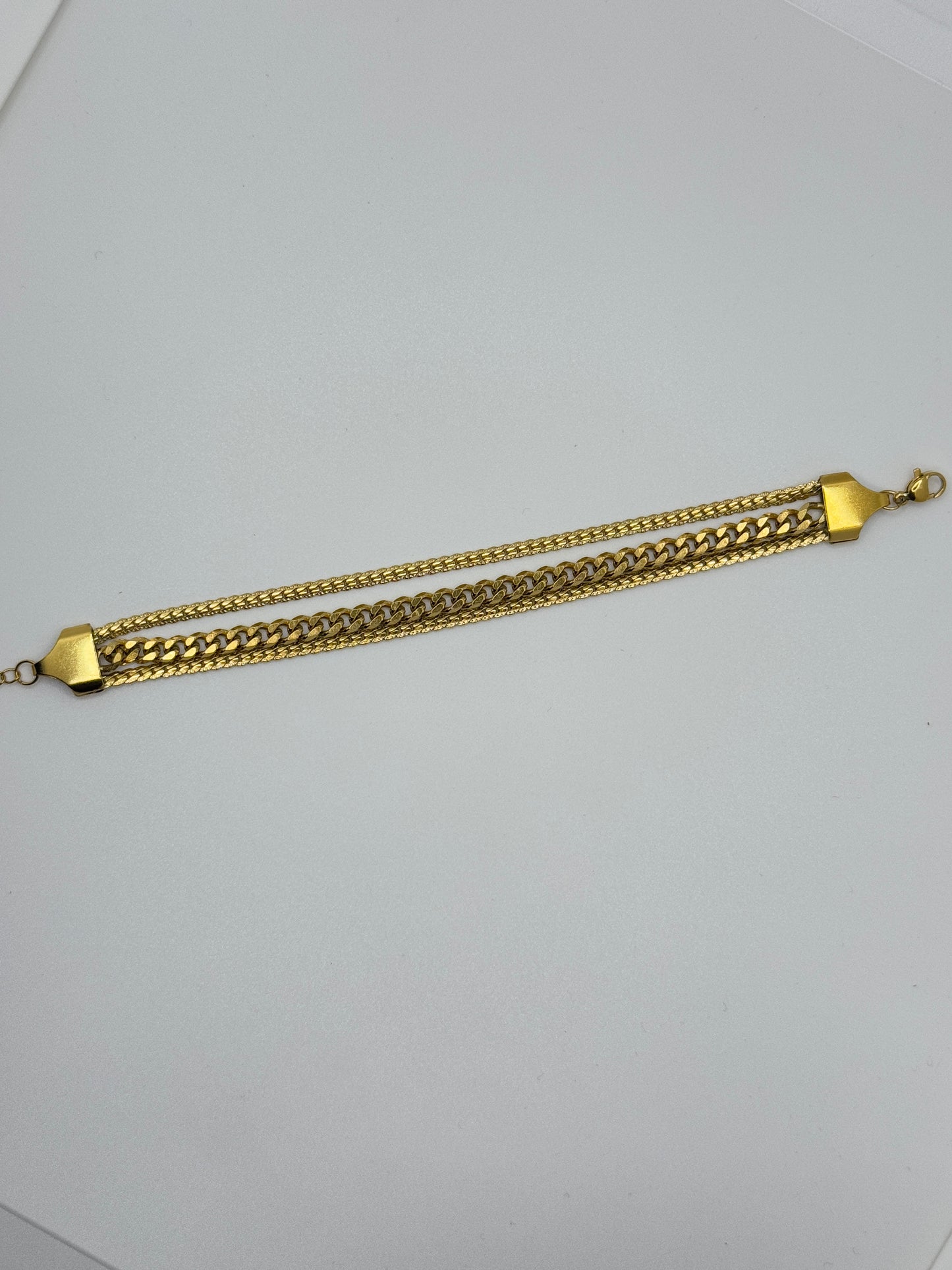 Multi-Layered Gold Chain Bracelet with Mixed Textures