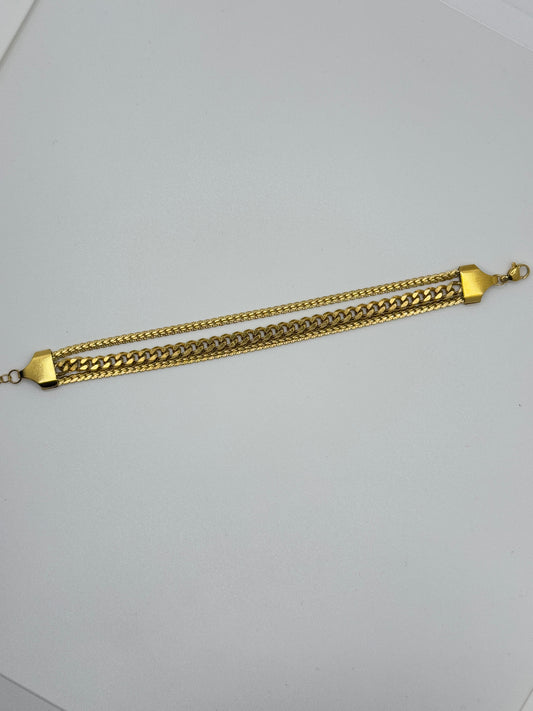 Multi-Layered Gold Chain Bracelet with Mixed Textures