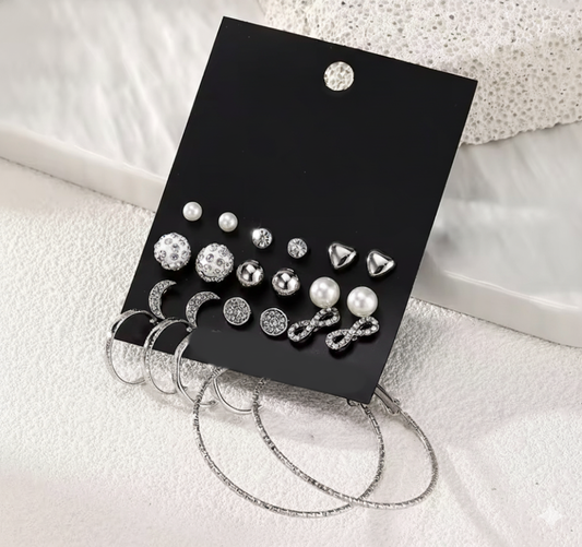 12 pair earrings set silver