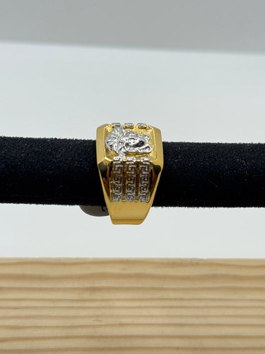 Men's Gold Lion Head Ring with Side Accents