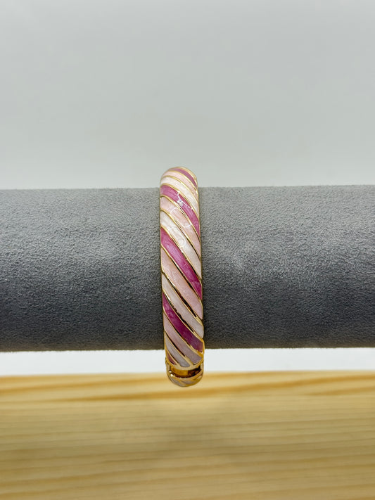 Pink and White Swirl Bangle with Gold Accents
