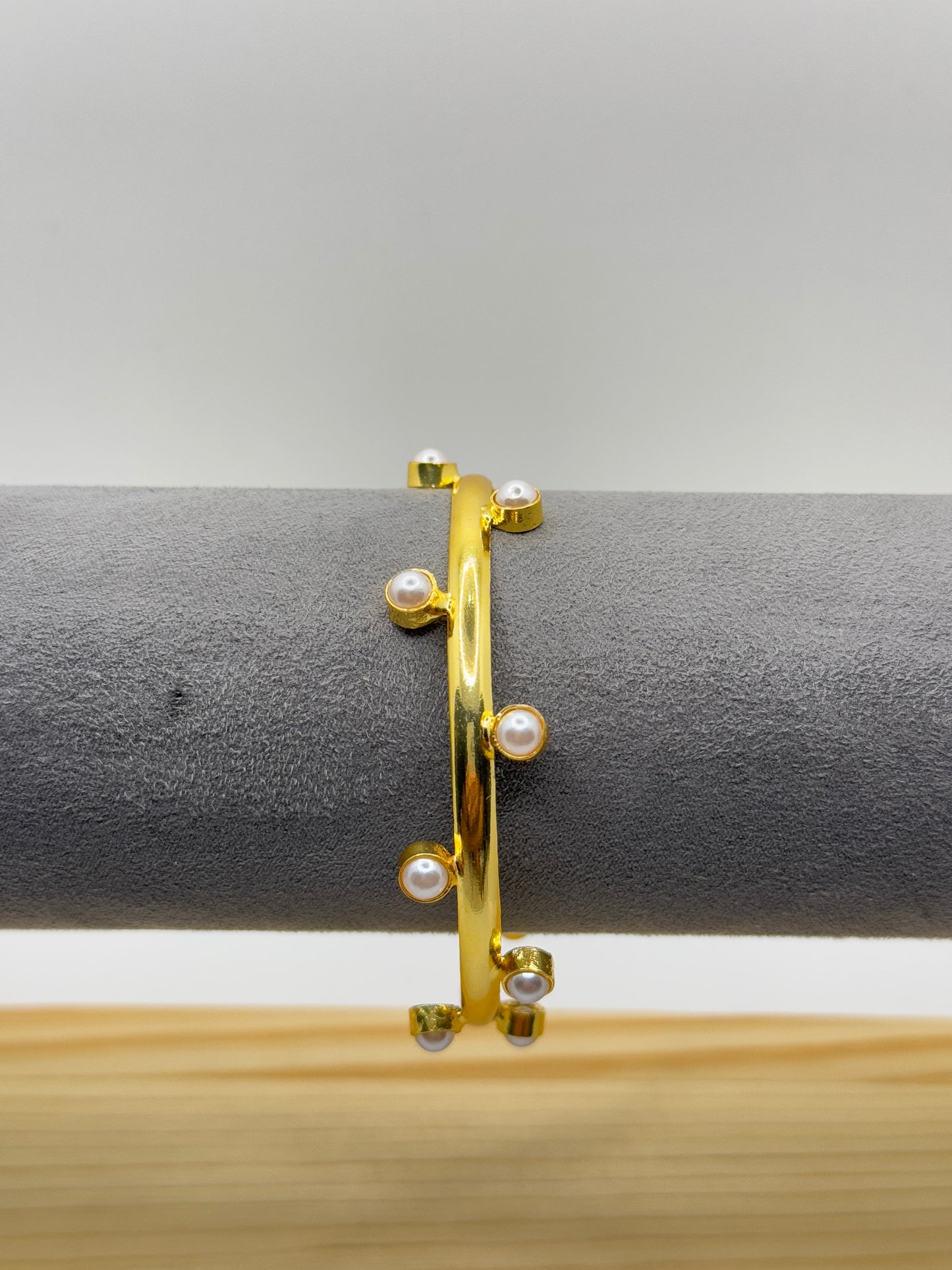 Gold Bangle Bracelet with Pearl