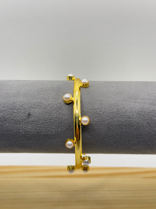 Gold Bangle Bracelet with Pearl