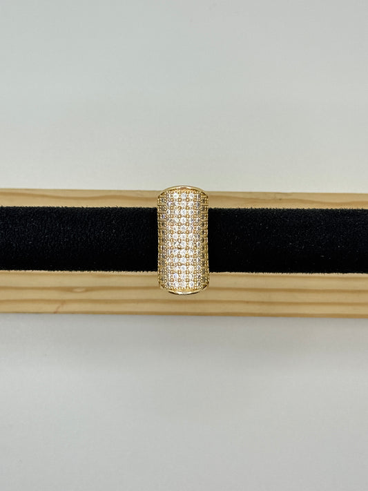 Wide Gold Tone Pave Crystal Band Ring
