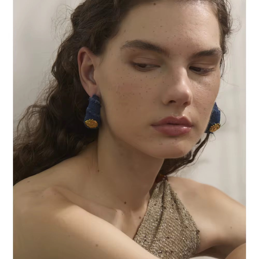 Denim blue loop earrings