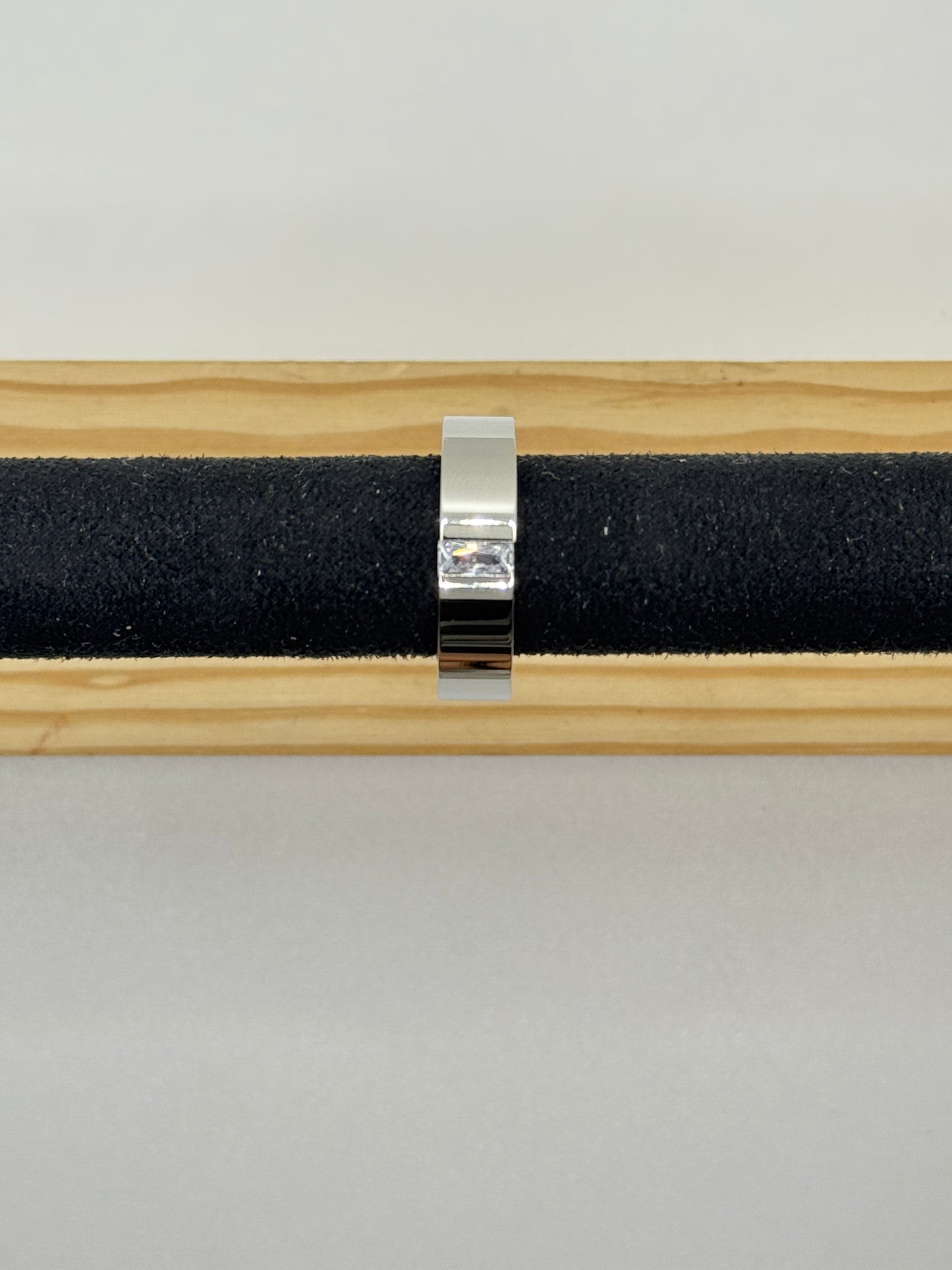 Men's Sterling Silver Band with Baguette Crystal