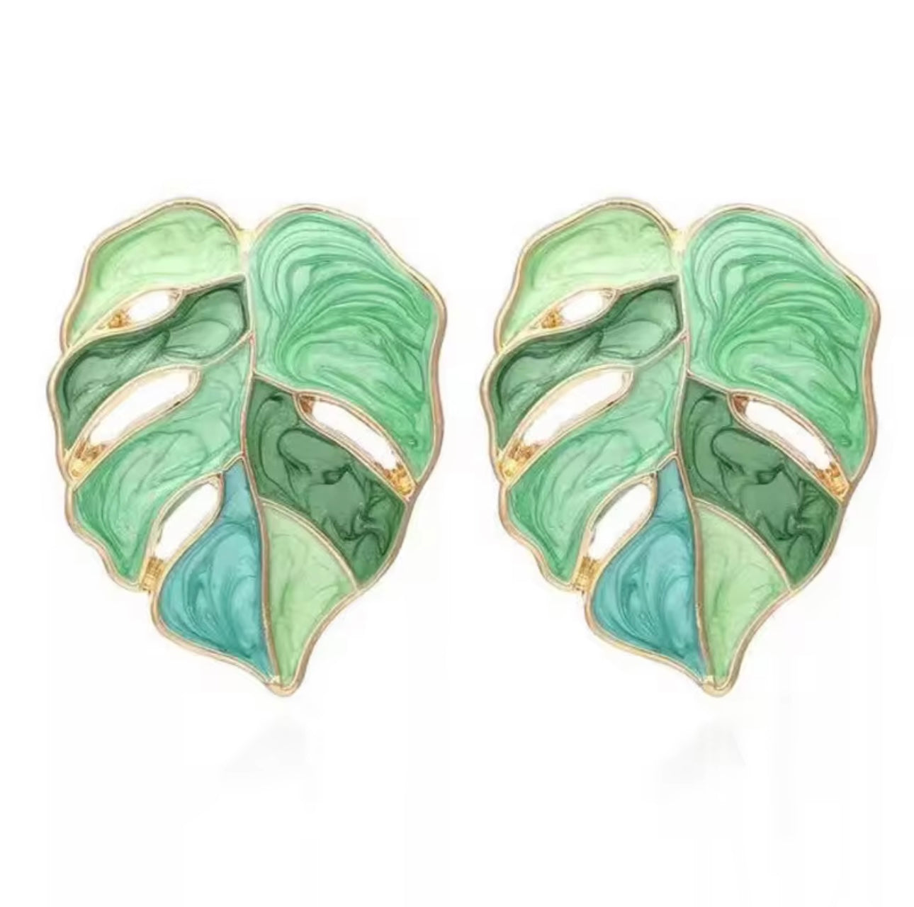 Green Monstera Leaf Earrings