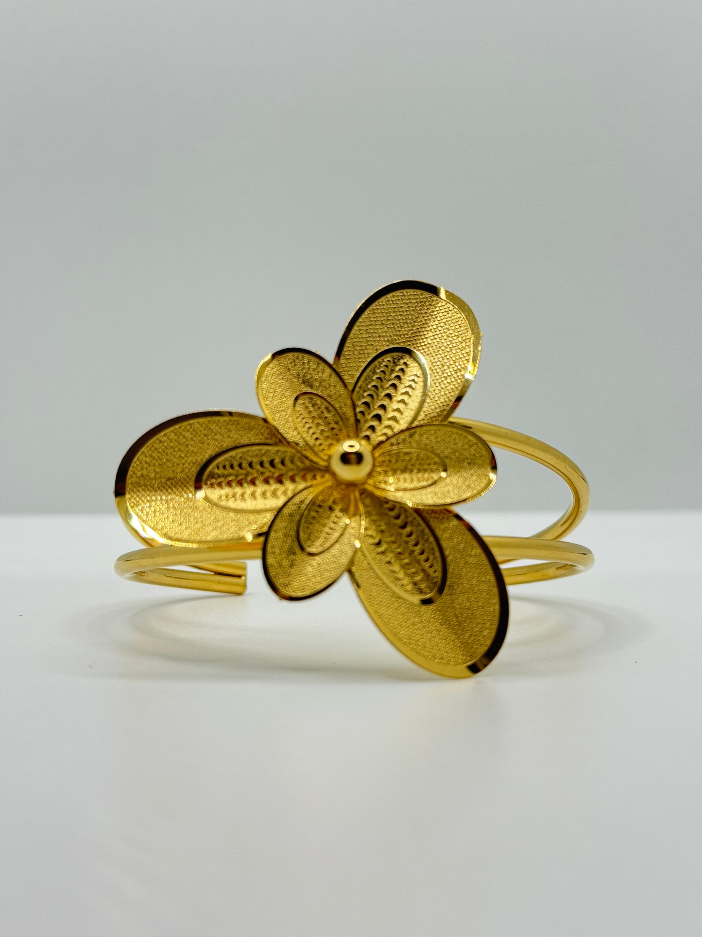 Ornate Gold Flower Open Cuff Bracelet