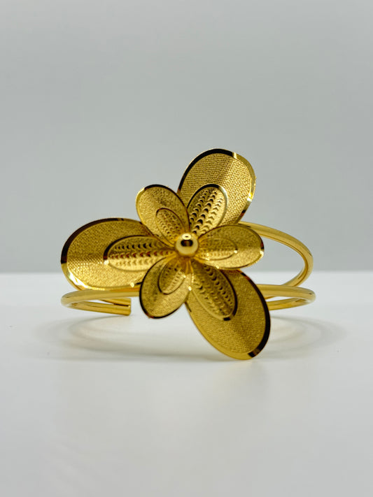 Ornate Gold Flower Open Cuff Bracelet