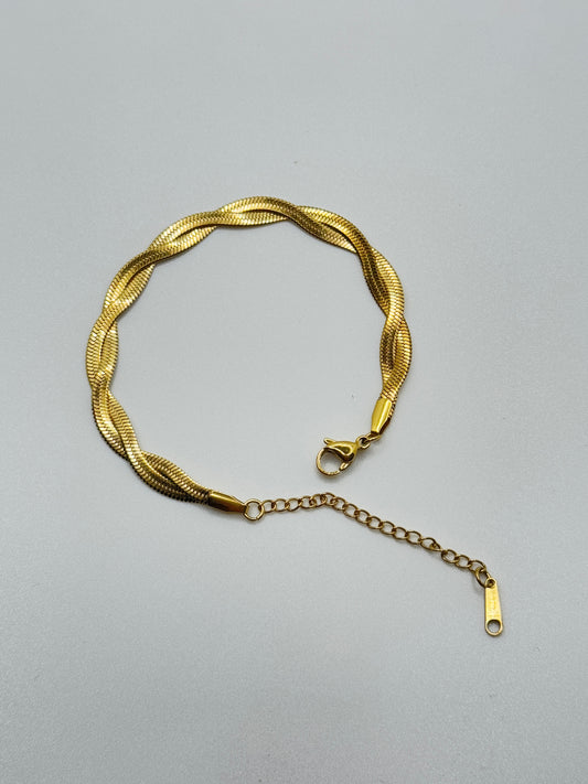 Gold Tone Twisted Herringbone Bracelet