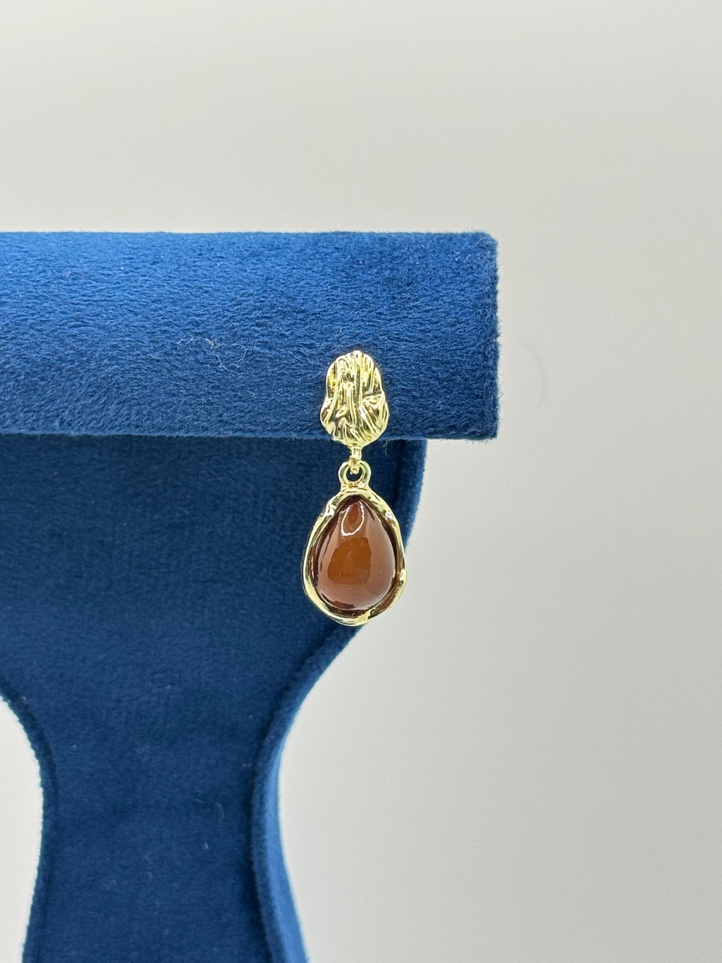 Textured Gold & Teardrop Gemstone Earrings