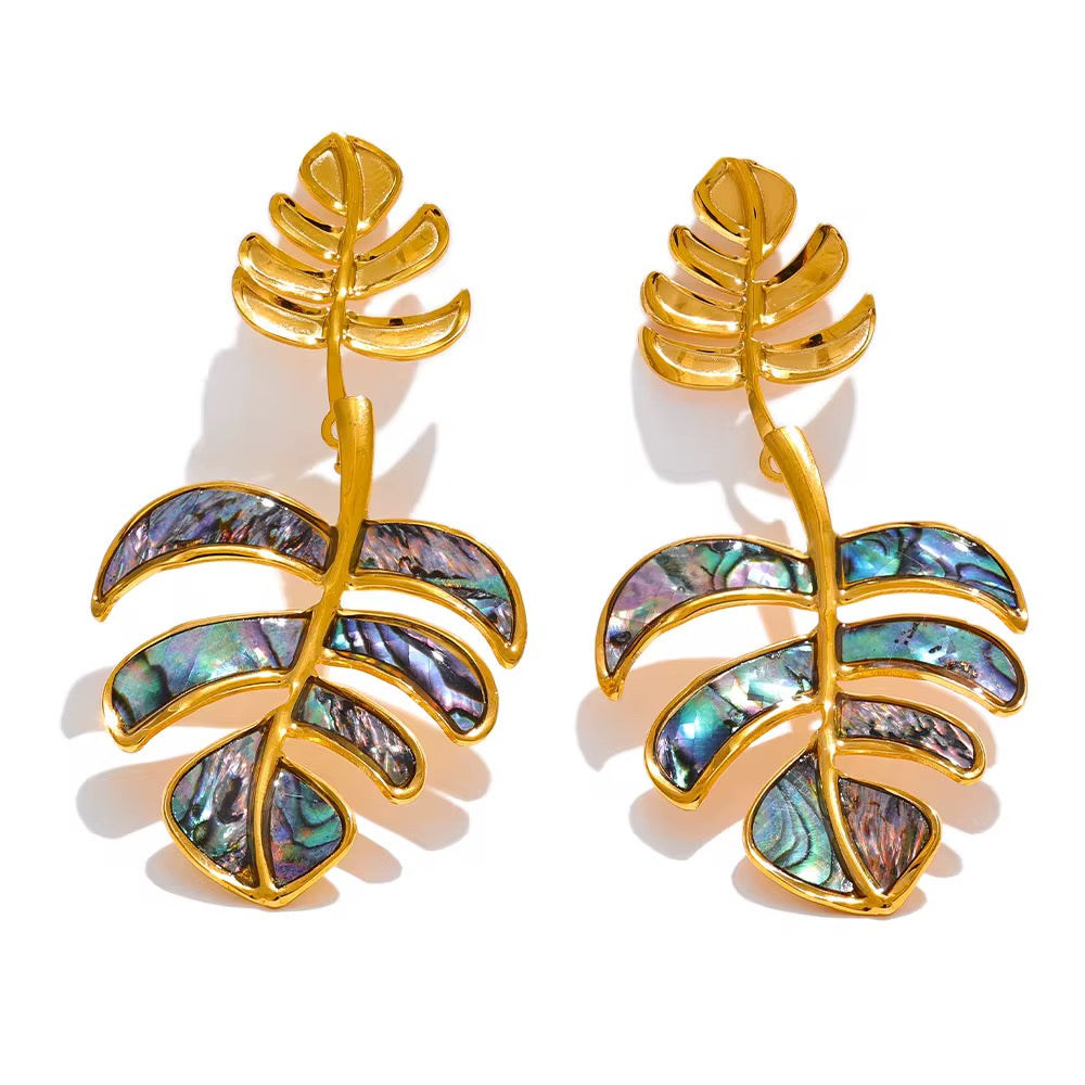 Shell leaf drop earrings