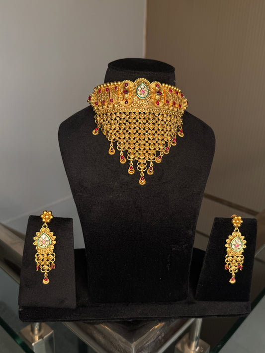 Royal Gold & Ruby Polki Choker Set