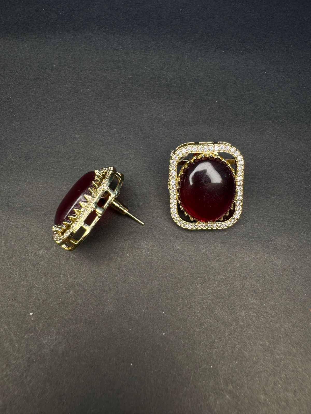 Deep red stone stud earrings