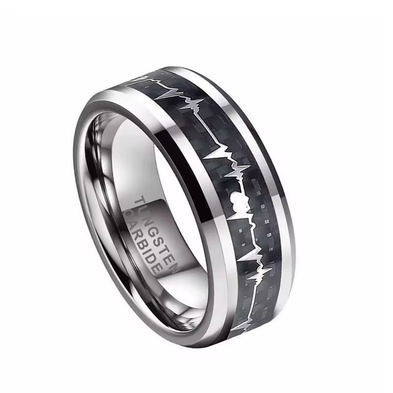 Heart beat mens ring in silver size 10