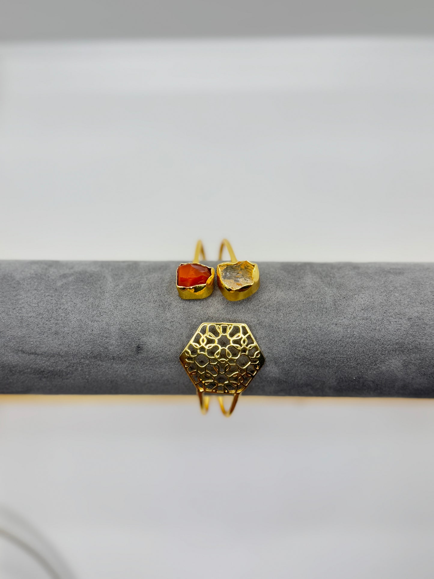 Dual Aura Stone Hex Cuff Bracelet