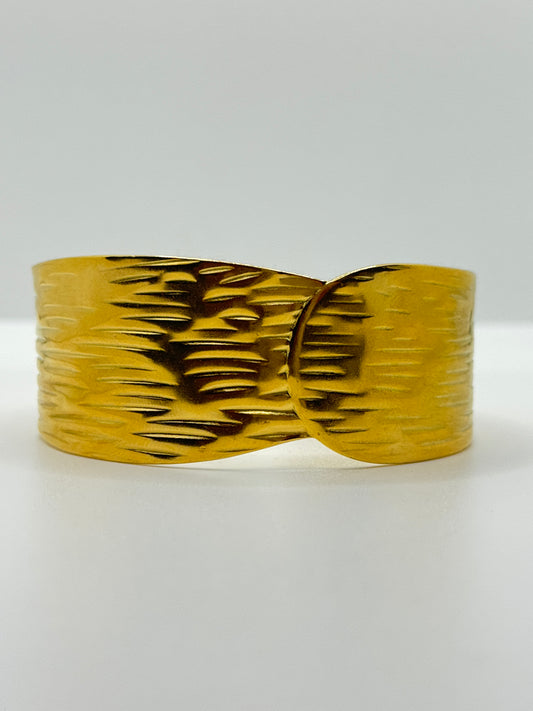 Wide Textured Gold Cuff Bracelet with Interlocking Design