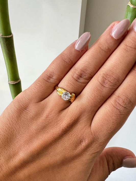 Solitaire Sparkle on Gold Anti Tarnish Ring