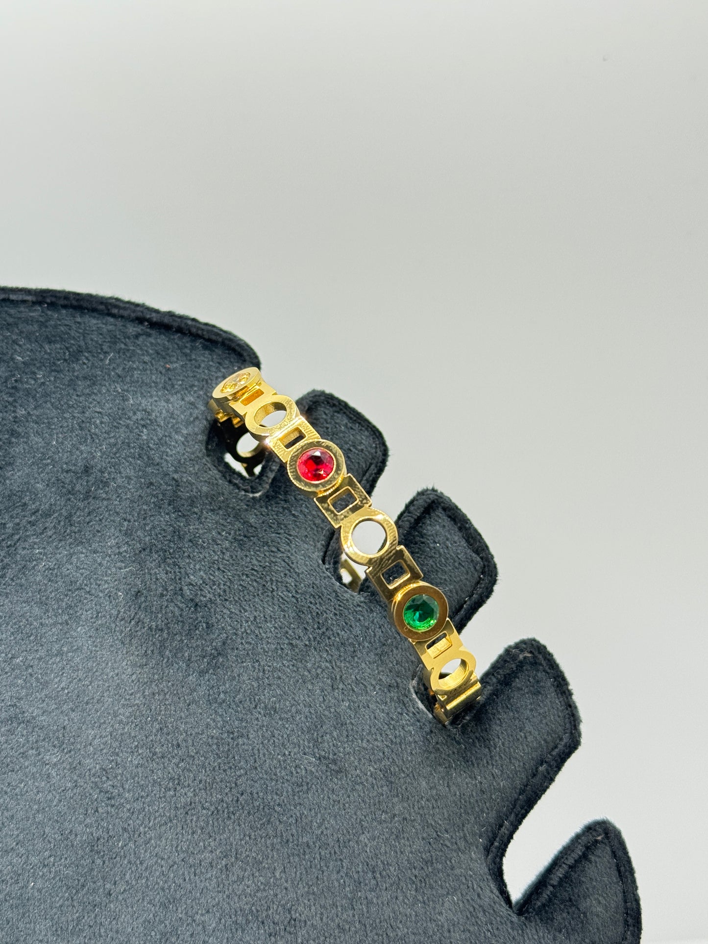 Gold Openwork Bangle with Colorful Round Stones