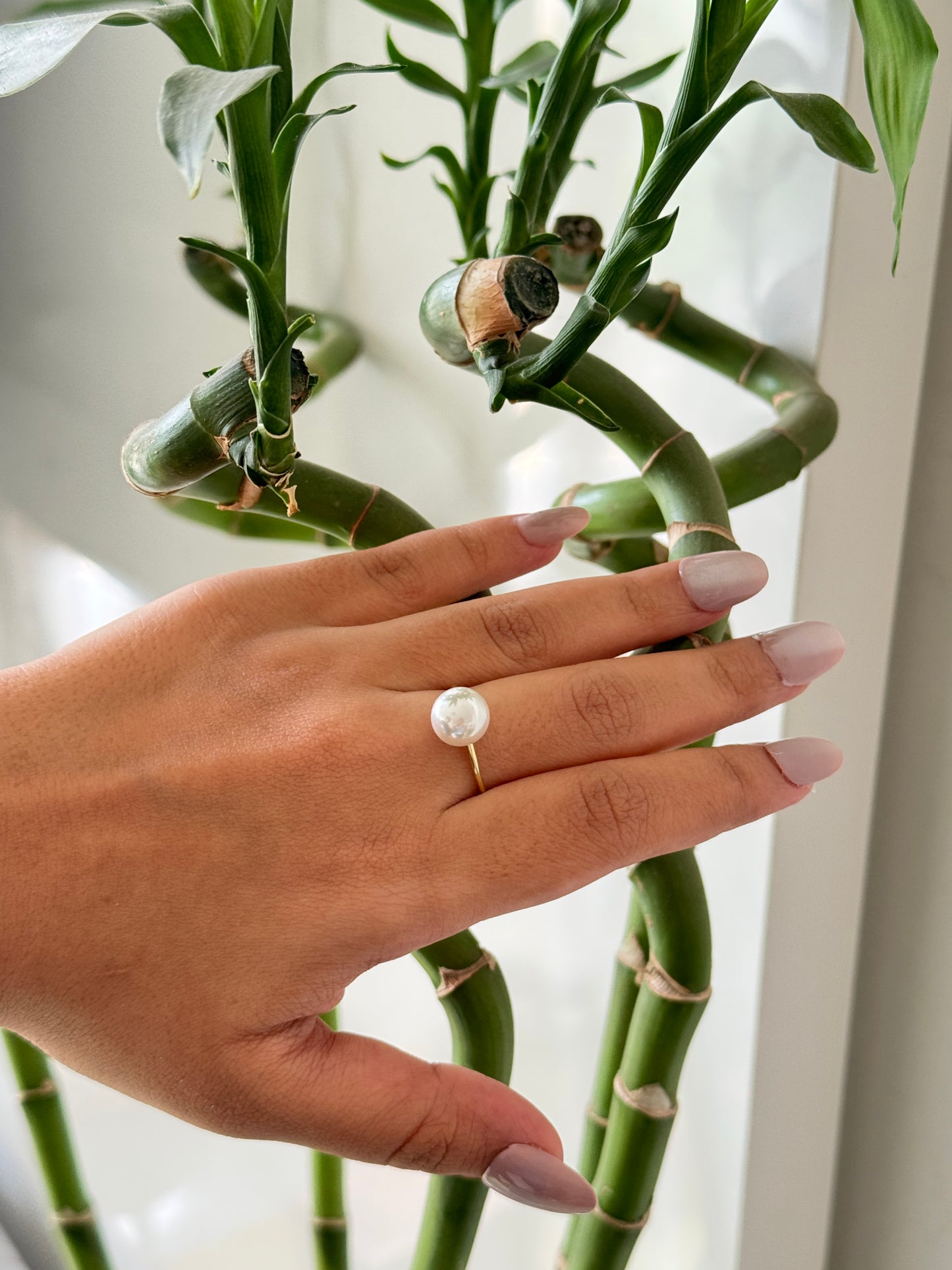 Korean anti tarnish ring with pearl stone