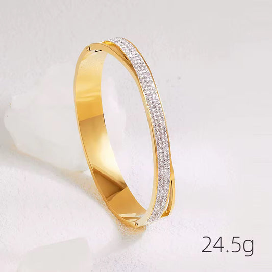 Stainless steel star zircon bangle bracelet