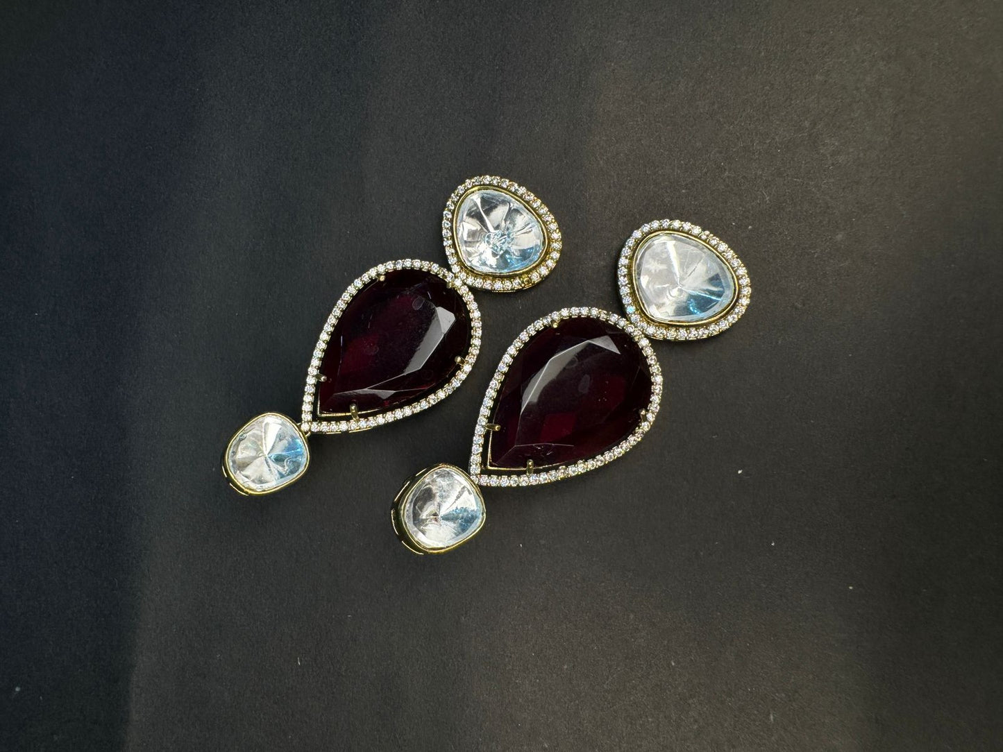 Polki and moissanite drop earring