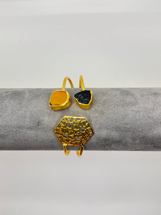 Dual Aura Stone Hex Cuff Bracelet
