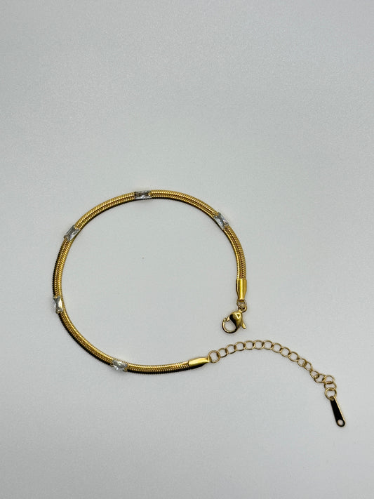 Gold Tone Snake Chain Bracelet with Crystal Accents