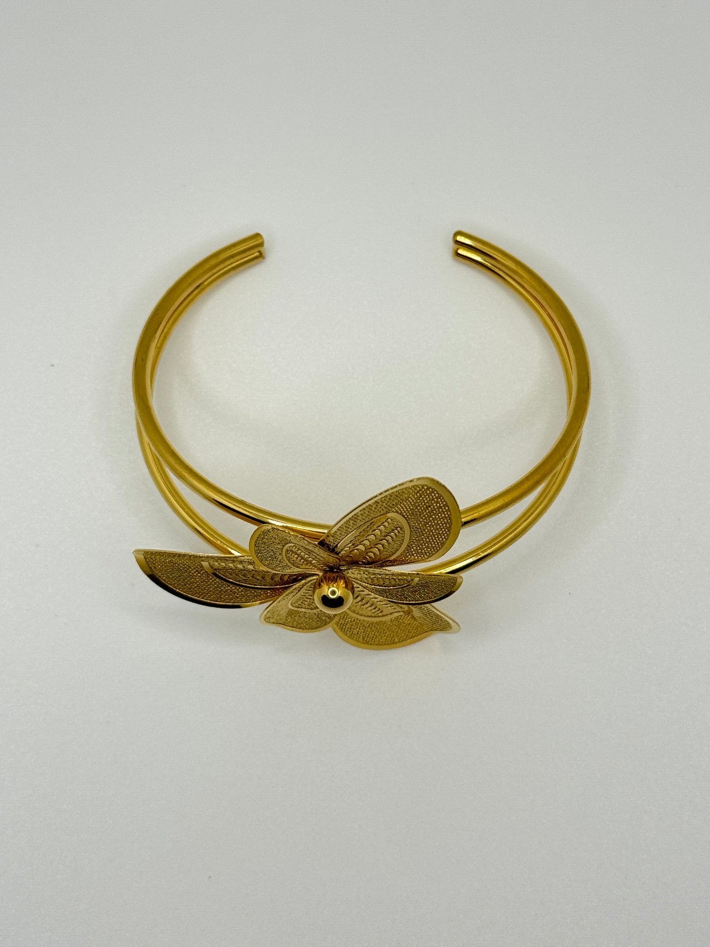 Ornate Gold Flower Open Cuff Bracelet