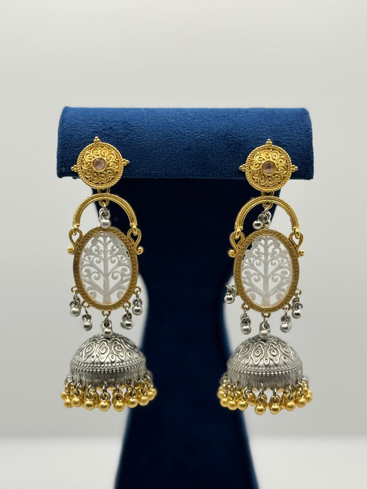 Rose Stone Dual-Tone Tree Jhumkas