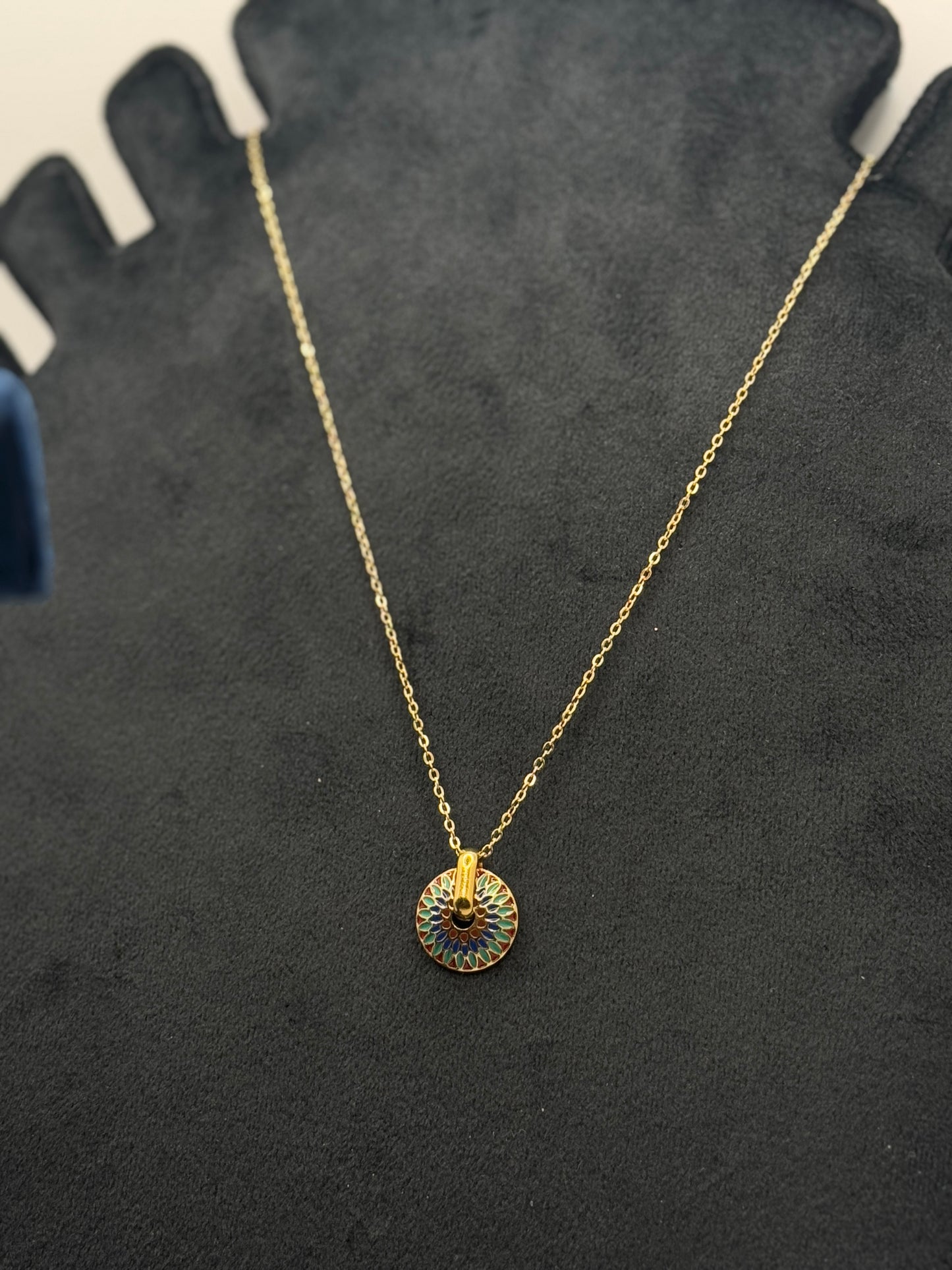 Ornate Gold Medallion Pendant Necklace and Matching Hoop Earrings Set