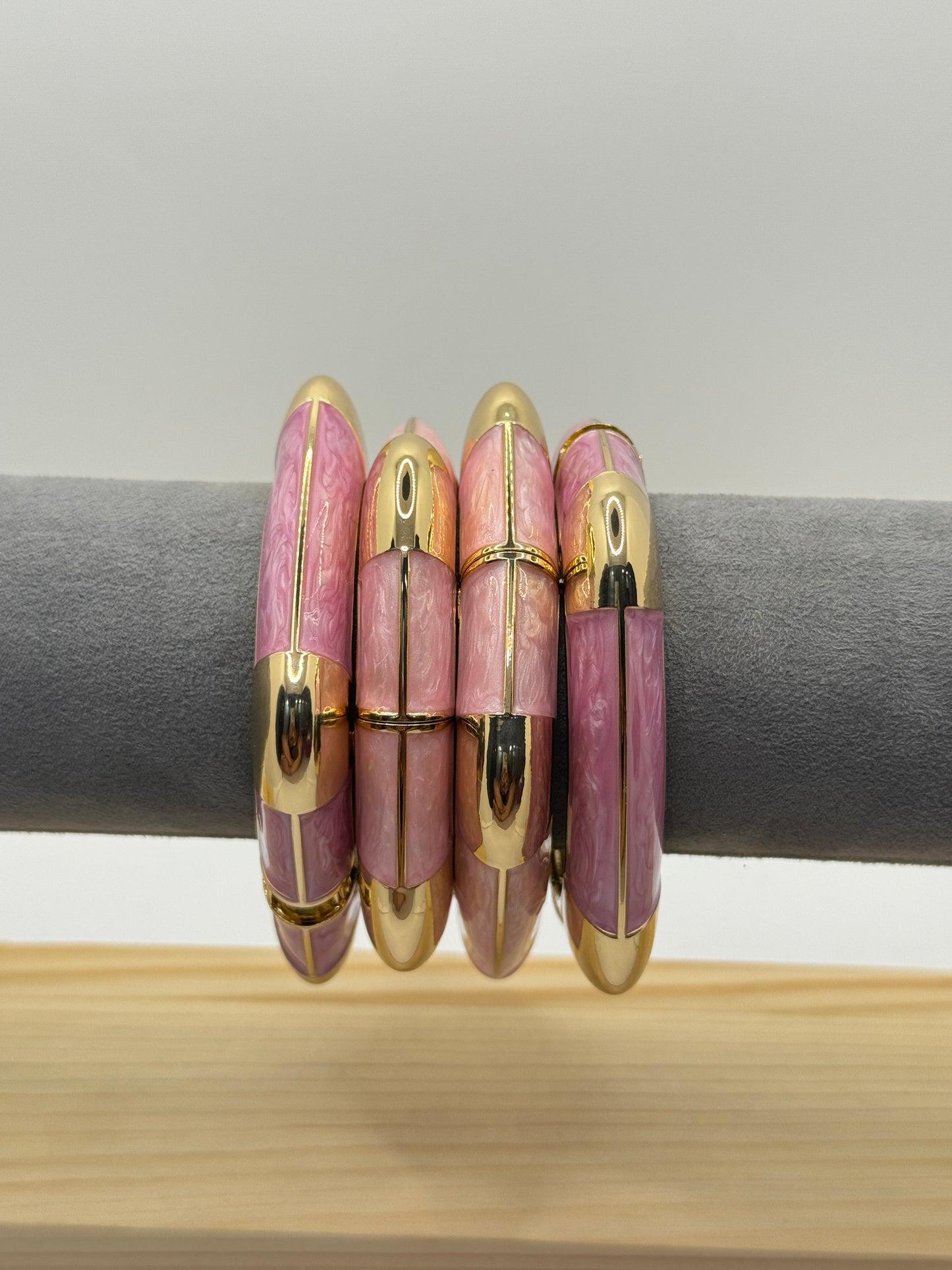Pink and Gold Bangle with a Marble-like Finish