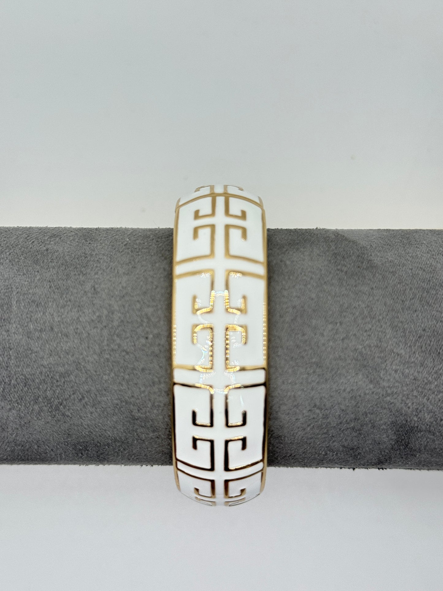 White Bangle with Gold Greek Key Pattern