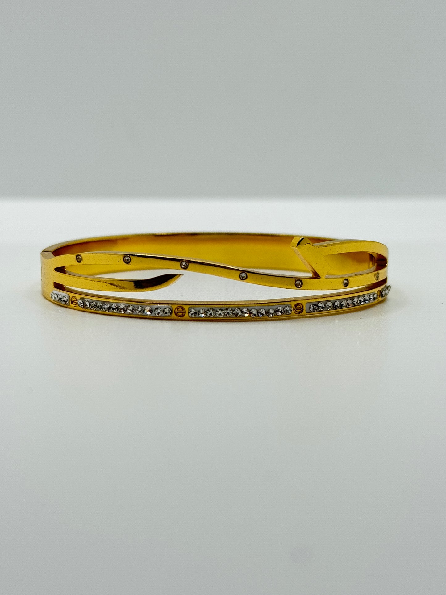 Modern Gold Bangle with Pave Crystals