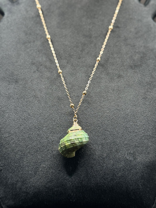 Vibrant Green Seashell Necklace with Gold-Tone Chain