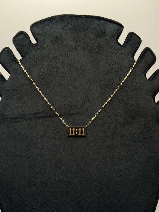Gold Bar Necklace with "11:11" Engraving
